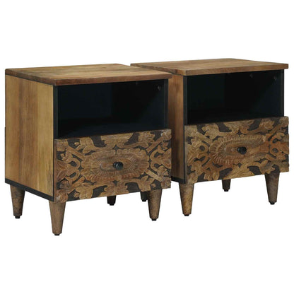 Sängskåp med låda 2 pcs Brun 40 x 33 x 46 cm Massivt mangoträ