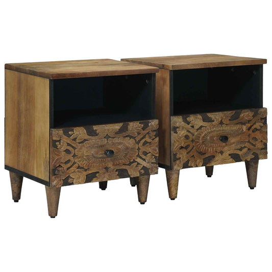 Sängskåp med låda 2 pcs Brun 40 x 33 x 46 cm Massivt mangoträ
