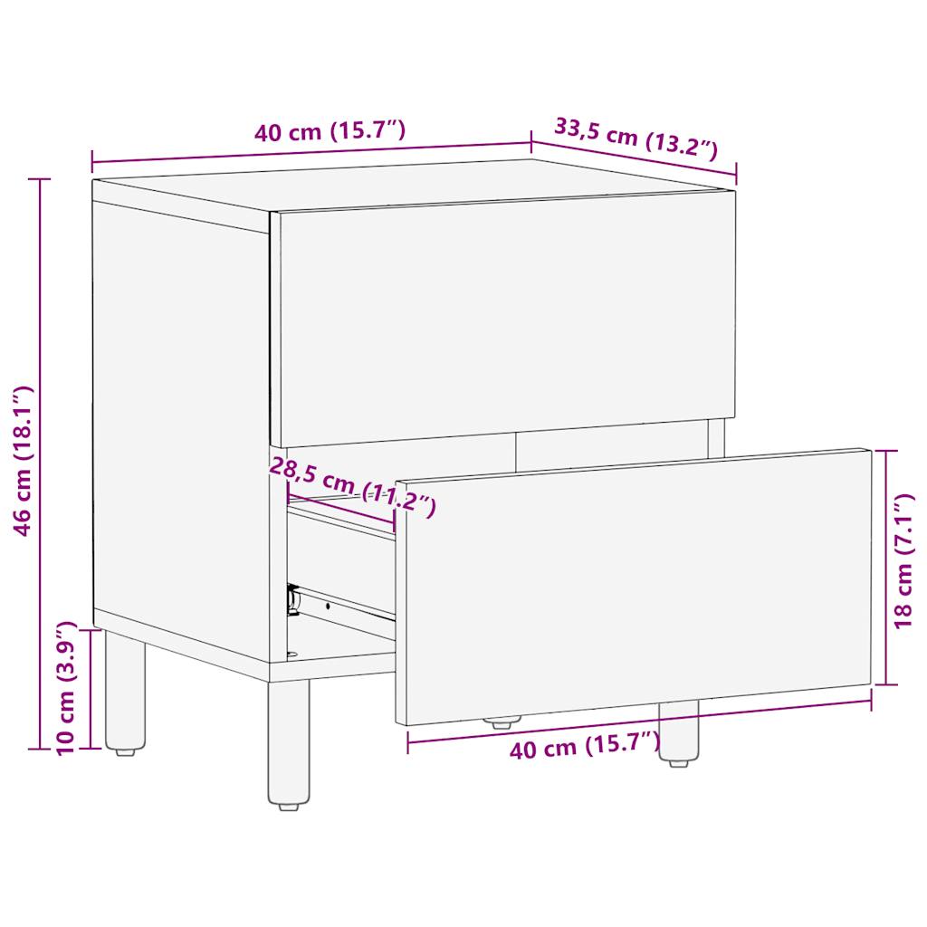 Sängbord Nattduksbord Svart 40x33,5x46 cm massivt grovt mangoträ