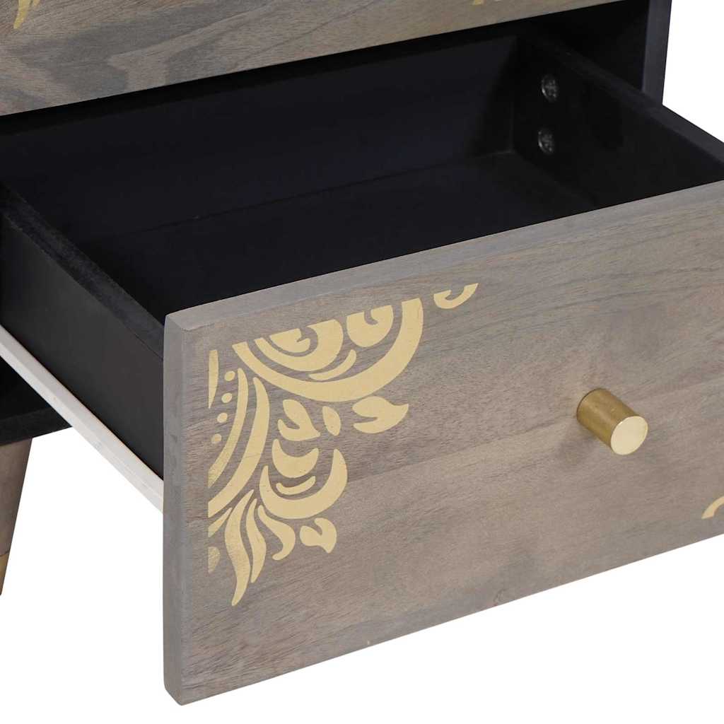 Sängbord Nattduksbord Grå med låda 40 x 33 x 46 cm massivt mangoträ