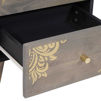 Sängbord Nattduksbord Grå med låda 40 x 33 x 46 cm massivt mangoträ