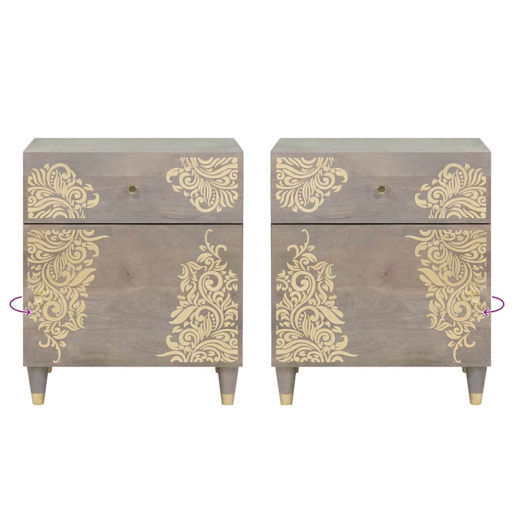 Sängbord Nattduksbord Grå med låda 50 x 33 x 60 cm massivt mangoträ