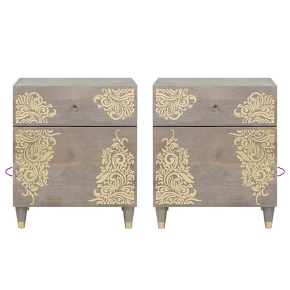 Sängbord Nattduksbord Grå med låda 50 x 33 x 60 cm massivt mangoträ