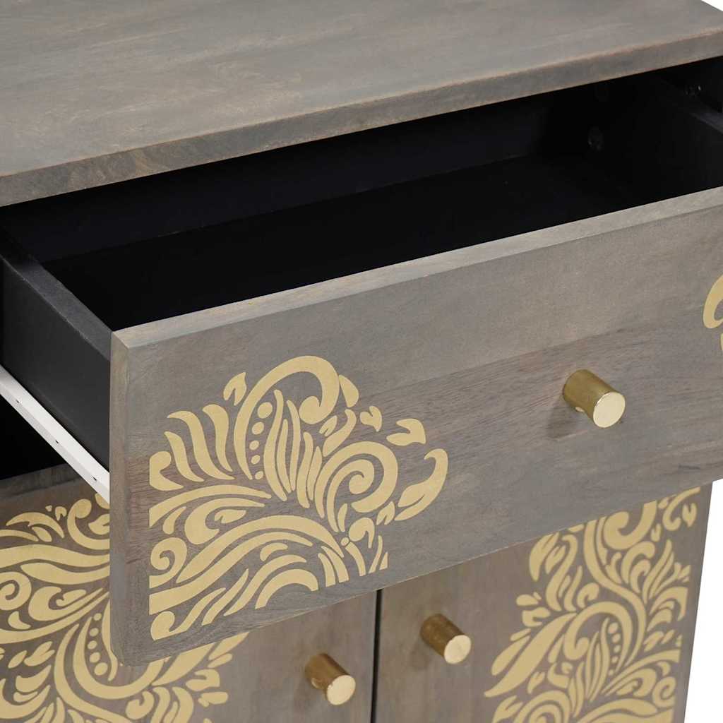 Sängbord Nattduksbord Grå med låda 50 x 33 x 60 cm massivt mangoträ