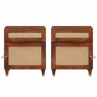 Sängbord Nattduksbord Trä Brun 50 x 33 x 60 cm Rör och massiv mangoträ