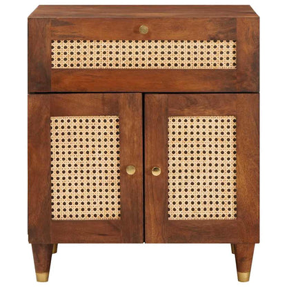 Sängbord Nattduksbord Trä med låda Brun 50 x 33 x 60 cm Rör och massiv mangoträ