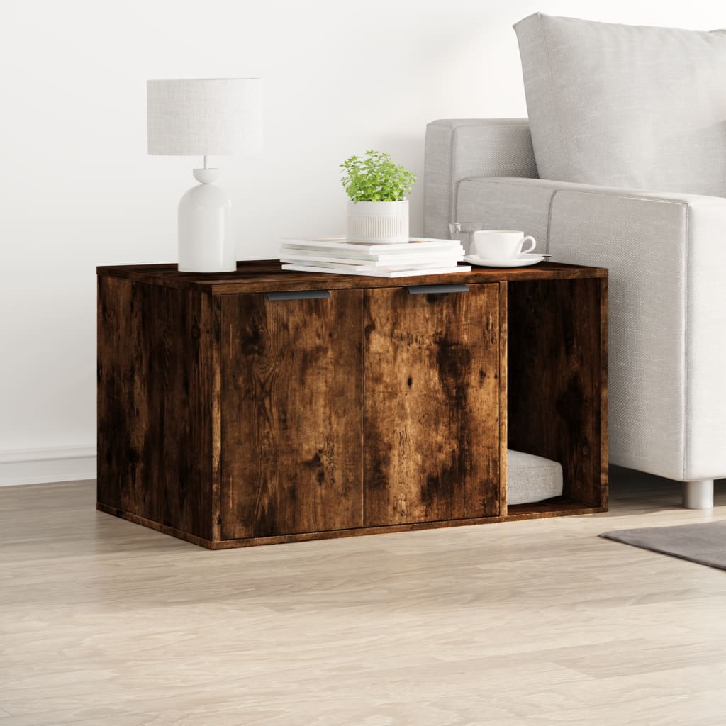 Kattmöbel Skåp för kattlåda Rökfärgad Ek 80x50x45 cm