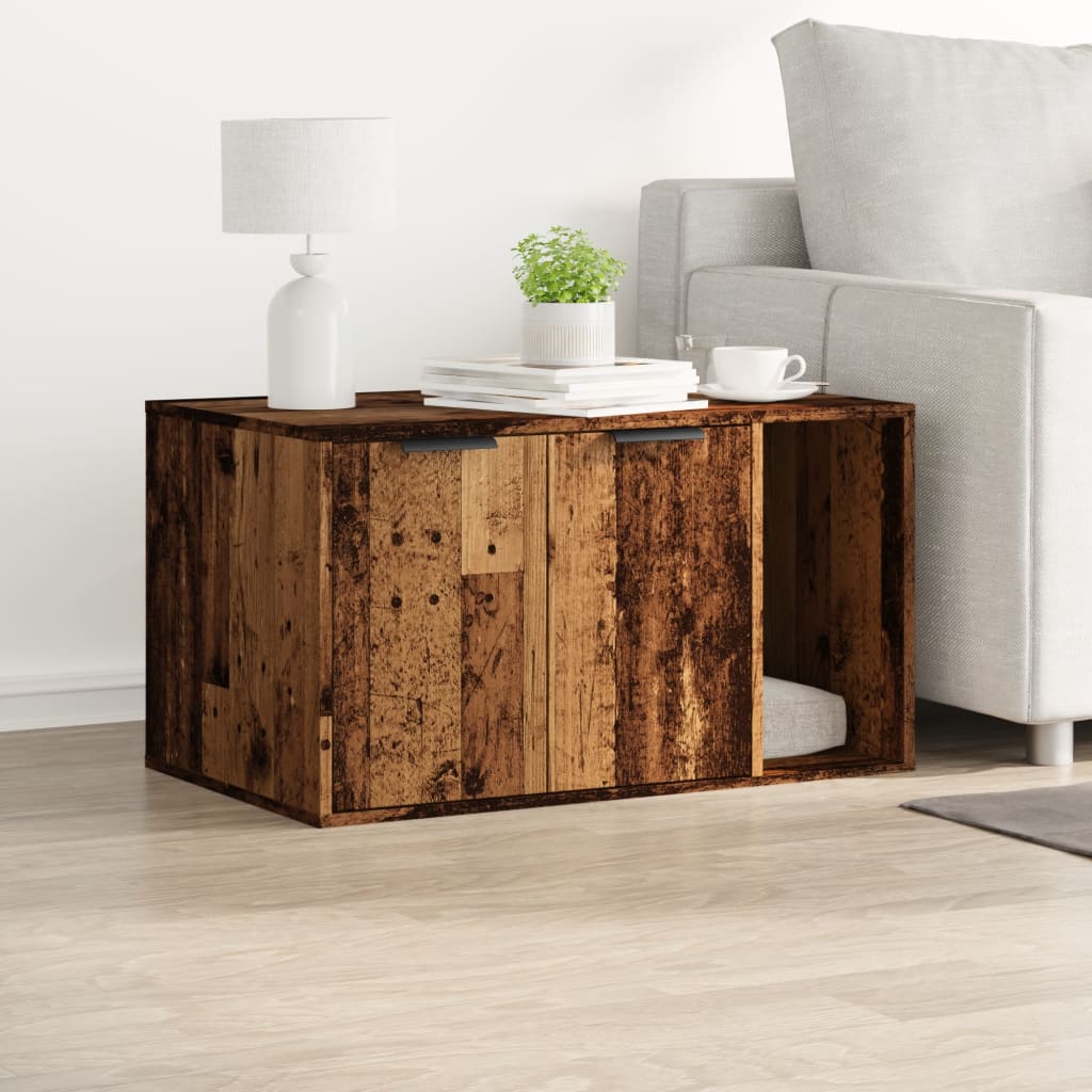 Kattmöbel Skåp för kattlåda Åldrat Trä 80x50x45 cm