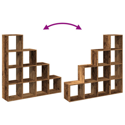 Bokhylla Vit Åldrat Trä Rumsavdelare 4 hyllor 131,5x29x131,5cm
