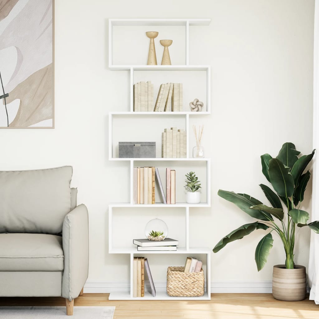 Bokhylla Vit Rumsavdelare 6 hyllor 70x24x193 cm