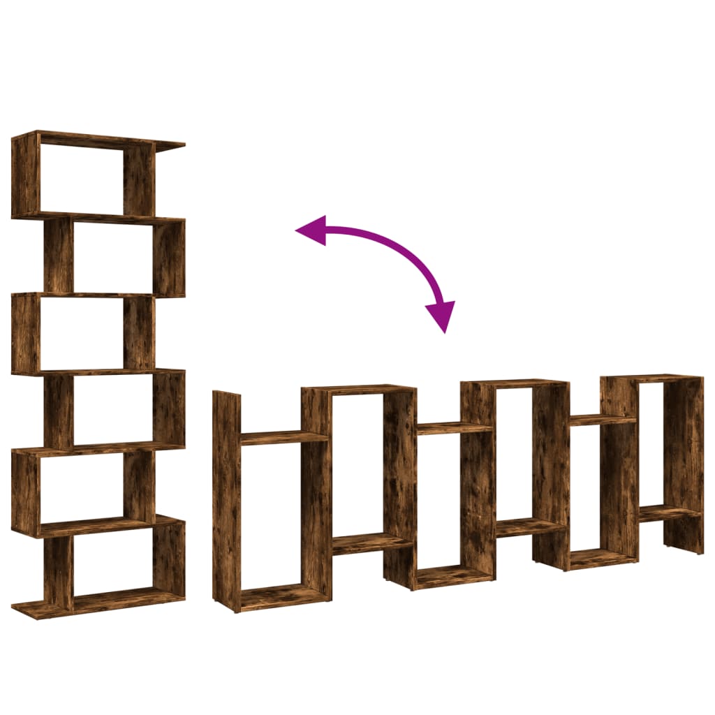 Bokhylla Rökfärgad Ek 6 hyllplan 70x24x193 cm