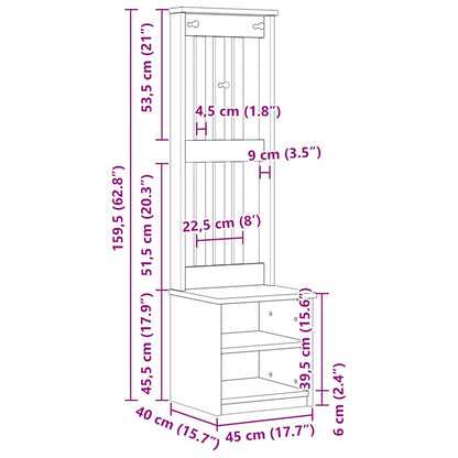 Hallmöbel "SANDNES" Vit 45x40x159,5 cm massiv Trä furu
