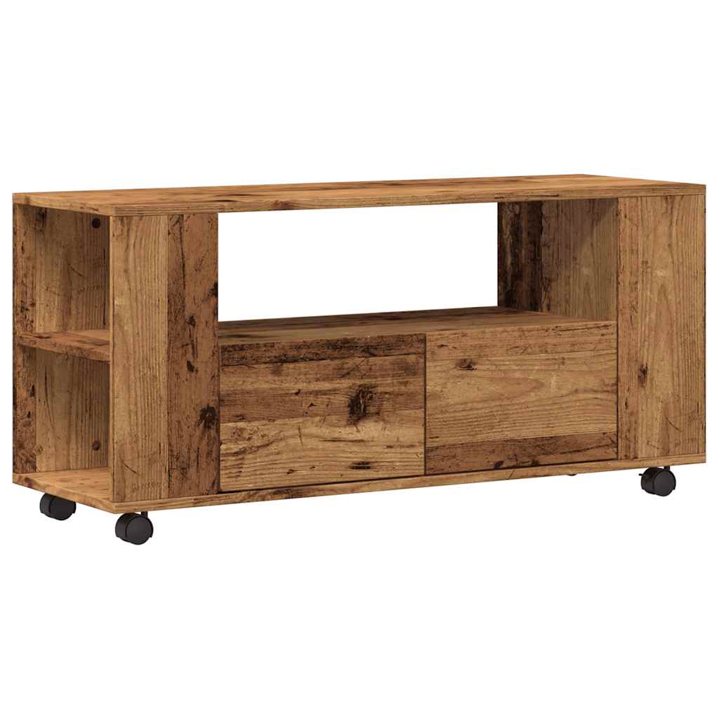 TV-Möbel Åldrat Trä TV-Bänk med hjul 102x34,5x43 cm