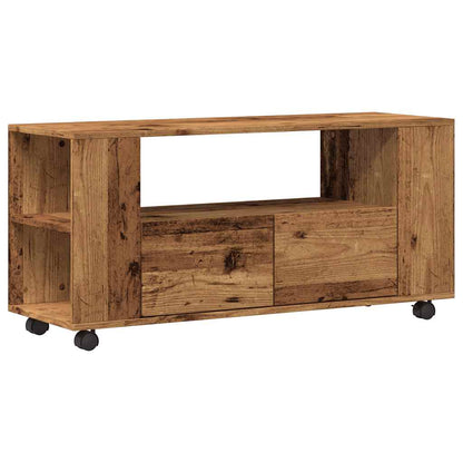 TV-Möbel Åldrat Trä TV-Bänk med hjul 102x34,5x43 cm