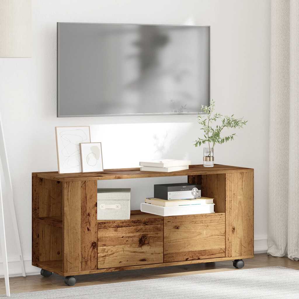 TV-Möbel Åldrat Trä TV-Bänk med hjul 102x34,5x43 cm