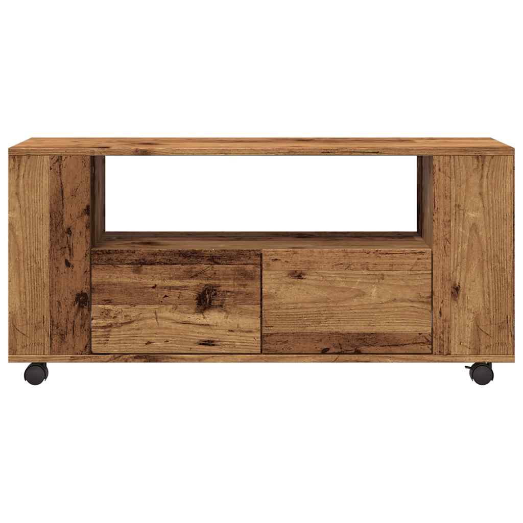 TV-Möbel Åldrat Trä TV-Bänk med hjul 102x34,5x43 cm