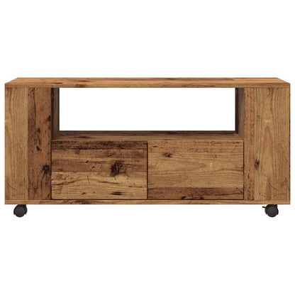 TV-Möbel Åldrat Trä TV-Bänk med hjul 102x34,5x43 cm