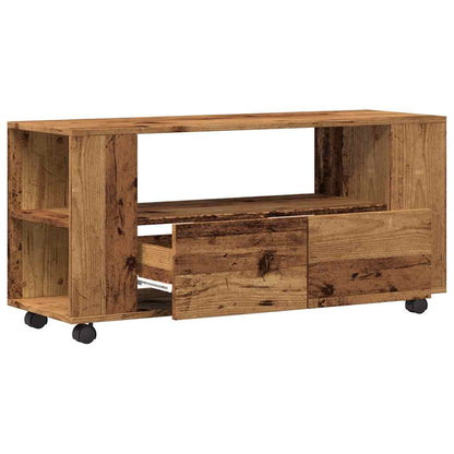 TV-Möbel Åldrat Trä TV-Bänk med hjul 102x34,5x43 cm