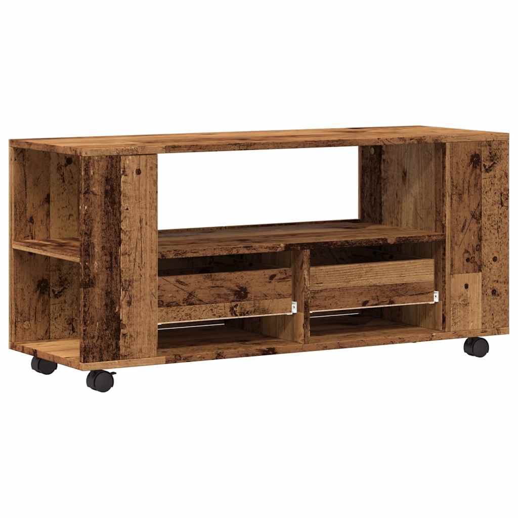 TV-Möbel Åldrat Trä TV-Bänk med hjul 102x34,5x43 cm