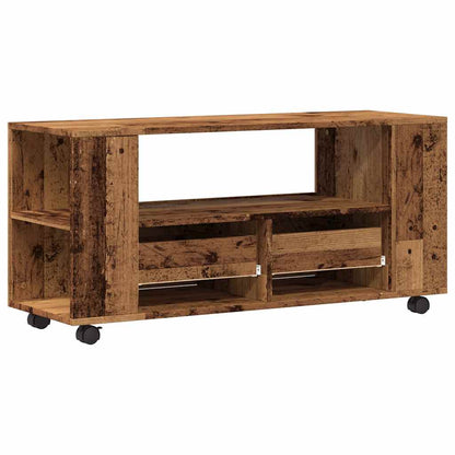TV-Möbel Åldrat Trä TV-Bänk med hjul 102x34,5x43 cm