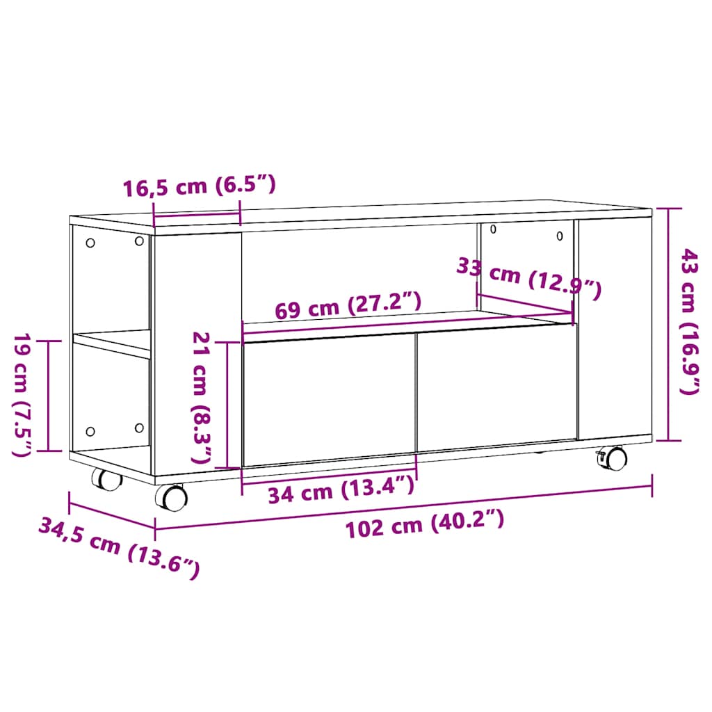 TV-Möbel Åldrat Trä TV-Bänk med hjul 102x34,5x43 cm