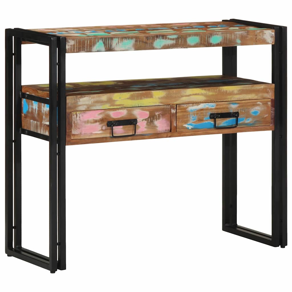Avlastningsbord Konsollbord Trä Flerfärgsdesign 90 x 33 x 75 cm Solid återvunnen trä