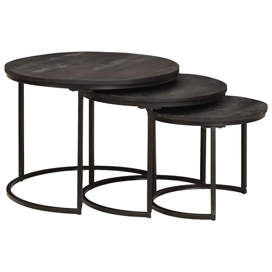 Nesting Kaffe Bord 3 pcs Svart Massivt Mangoträ och stål