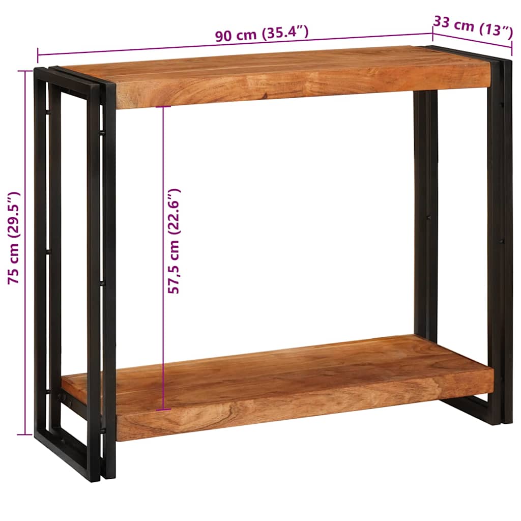 Avlastningsbord Konsollbord Brun med hylla 90 x 33 x 75 cm massivt akacia