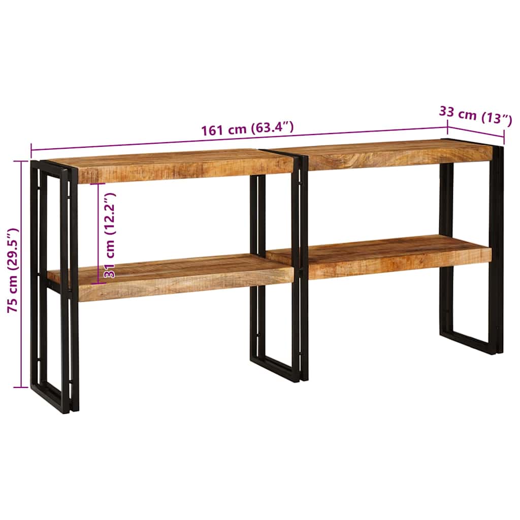 Avlastningsbord Konsollbord Trä med hylla Brun 160 x 33 x 75 cm massivt mangoträ