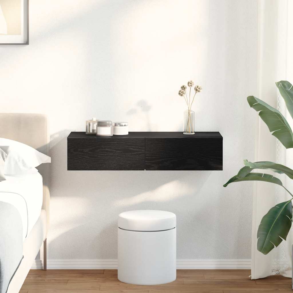 Vägghylla Svart med lådor 80x33x17 cm