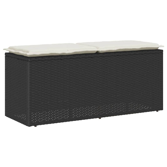 Trädgårdsbänk Konstrotting med dyna Svart 110x40x44 cm