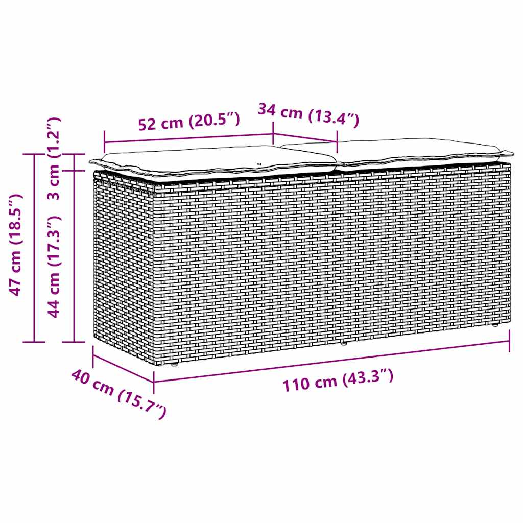 Trädgårdsbänk Konstrotting med dyna Brun 110x40x44 cm