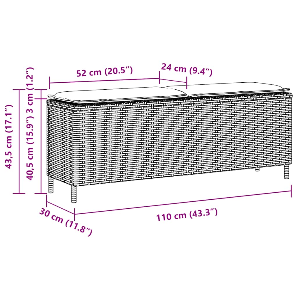 Trädgårdsbänk Konstrotting med dyna Brun 110x30x40,5 cm