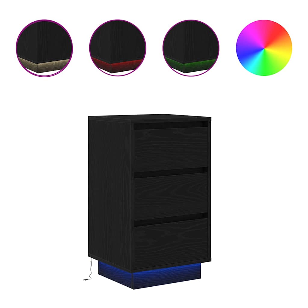 Sängbord Nattduksbord Svart LED-lampor 38x34x65 cm