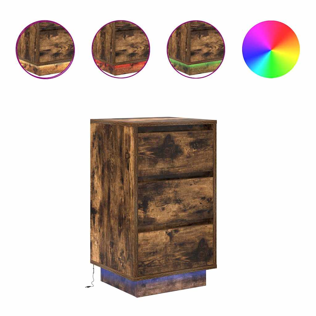 Sängbord Nattduksbord Rökfärgad Ek LED-lampor 38x34x65 cm