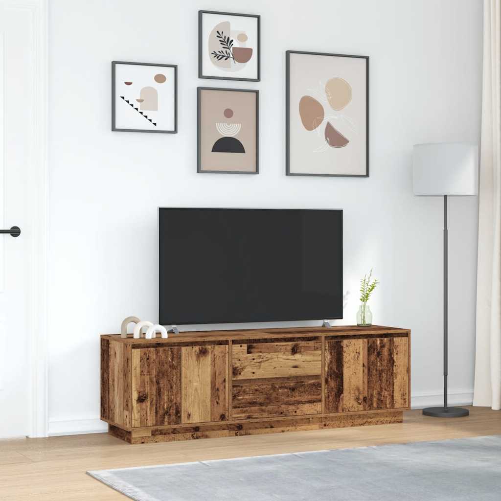 TV-Möbel Åldrat Trä TV-Bänk LED-lampor 160,5x41x50 cm