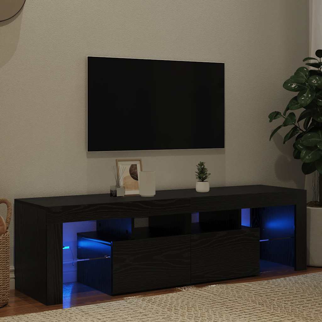TV-Möbel Svart Ek TV-Bänk LED-lampor 140x36,5x40 cm