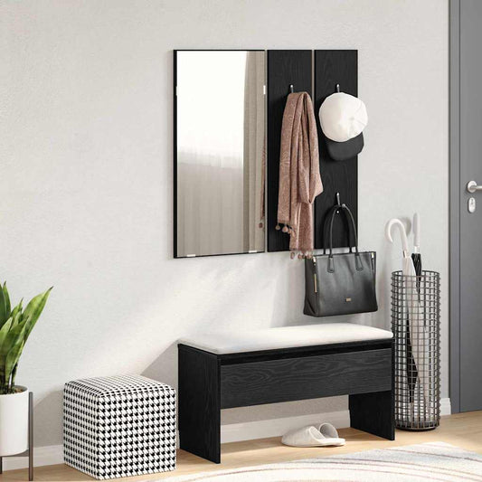 Hallmöbel med låda med spegel 4 pcs Svart Ek