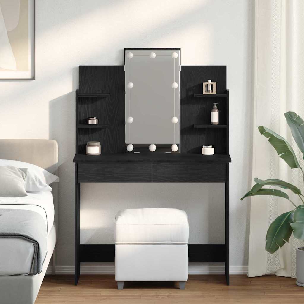 Smyckebord med låda Svart ek 96 x 40 x 142 cm Konstruerat trä