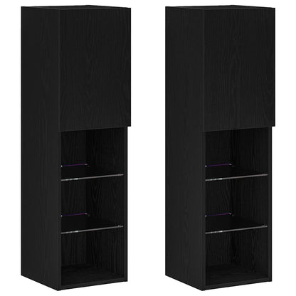 TV-bänkset 2 pcs Svart Ek 30,5 x 30 x 102 cm Konstruerat trä