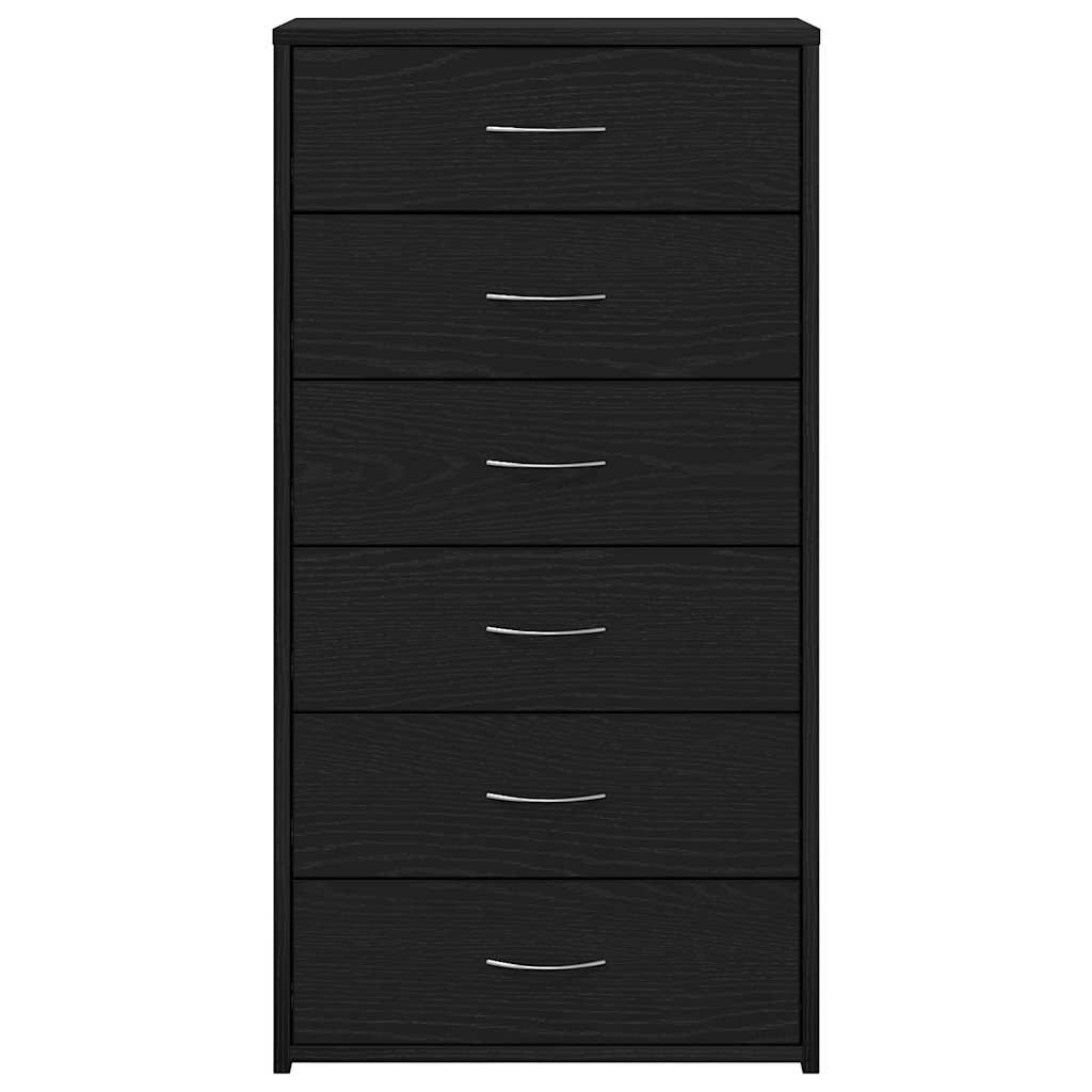 Byrå Svart Ek 6 lådor 50x34x96 cm