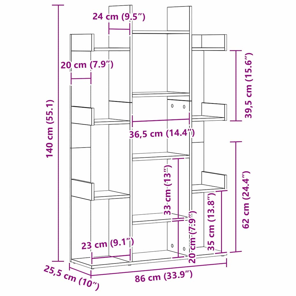 Bokhylla Svart Ek 86 x 25,5 x 140 cm