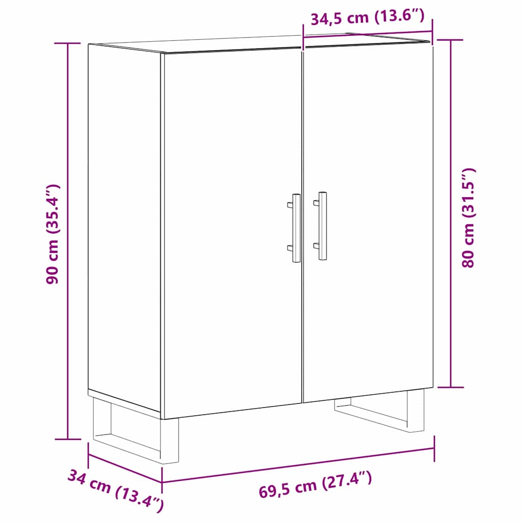 Sideboard Svart Ek 69,5 x 34 x 90 cm Konstruerat trä
