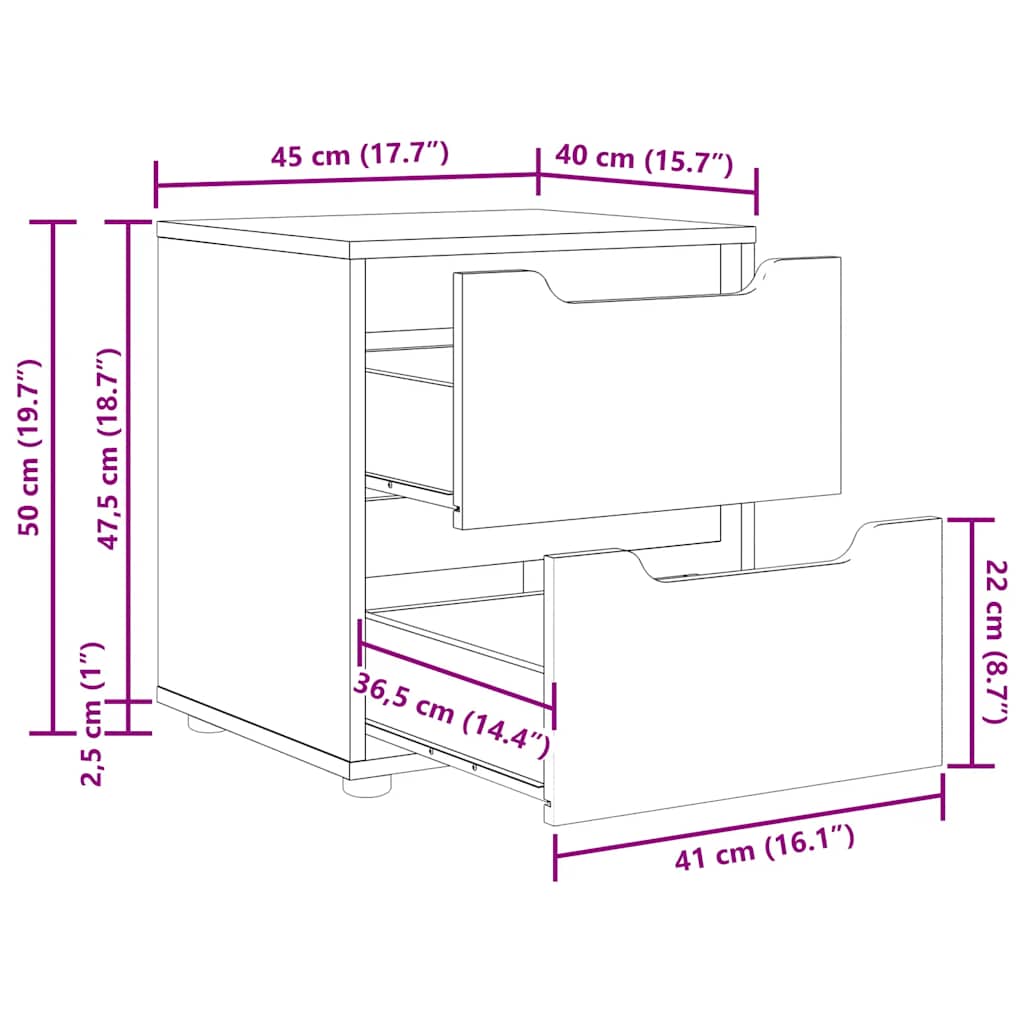 Sängbord Nattduksbord Vit VISNES 45x40x50 cm