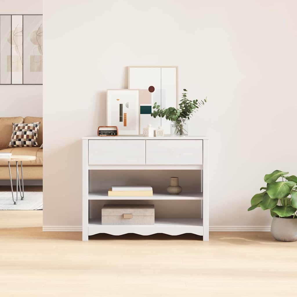 Avlastningsbord Konsollbord Vit med låda Drammen 89.5 x 37 x 73 cm Massiv furu