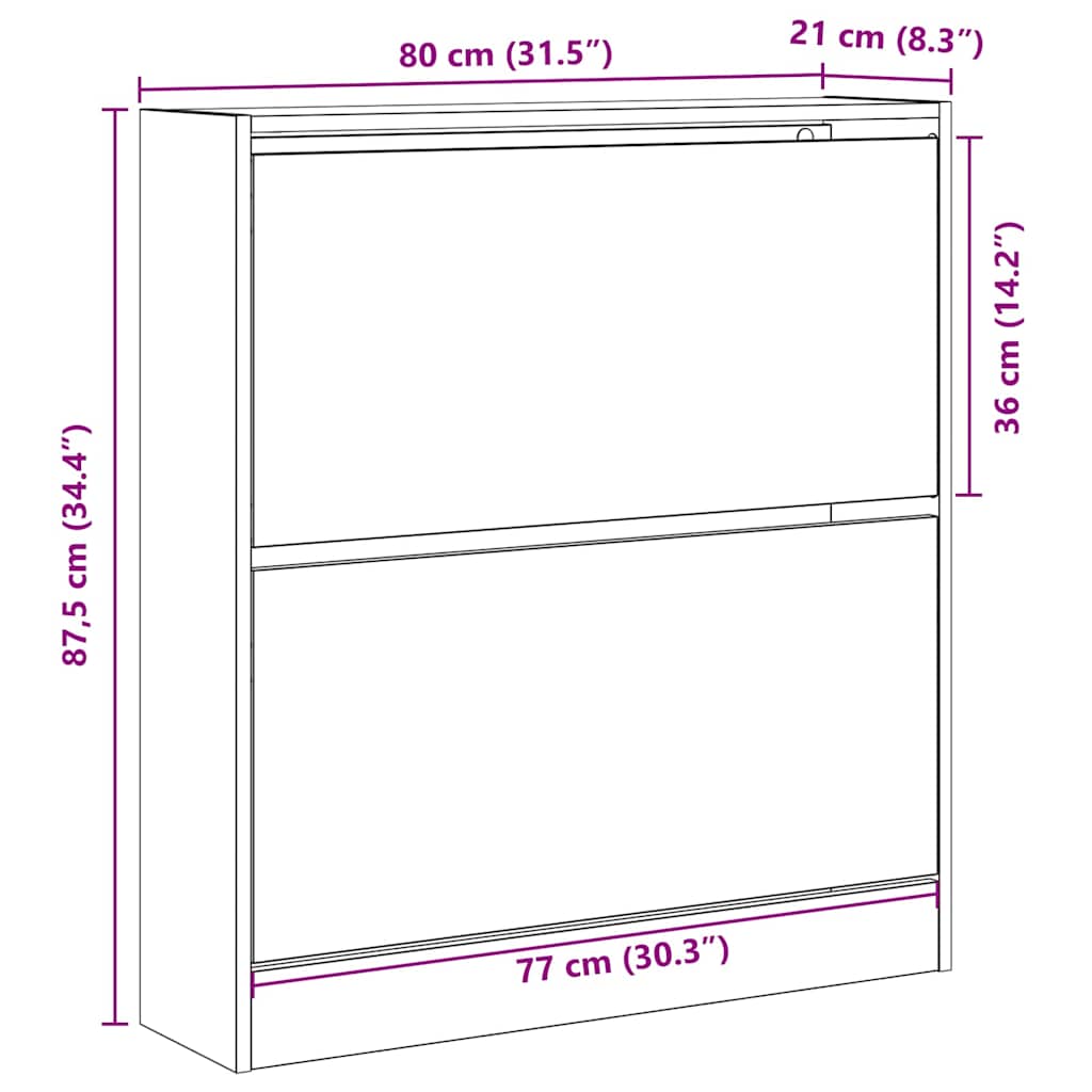 Skoställ Rökfärgad Ek Skoskåp med hylla 80 x 21 x 87,5 cm