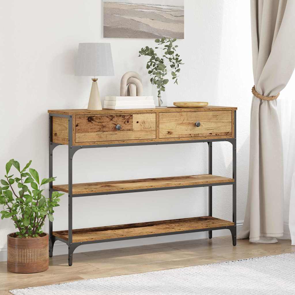 Avlastningsbord Konsollbord Åldrat Trä med låda med hylla 100 x 25 x 75 cm