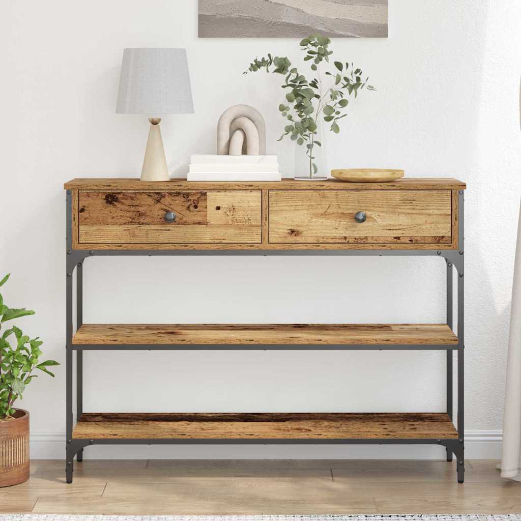 Avlastningsbord Konsollbord Åldrat Trä med låda med hylla 100 x 25 x 75 cm