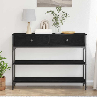 Avlastningsbord Konsollbord Svart Ek med låda med hylla 100 x 25 x 75 cm