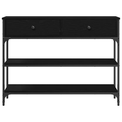 Avlastningsbord Konsollbord Svart Ek med låda med hylla 100 x 25 x 75 cm